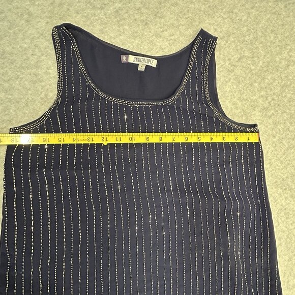 JENNIFER LOPEZ Navy Blue Beaded Tank Top Sleeveless Lined Shell Y2K Size M - Picture 7 of 11